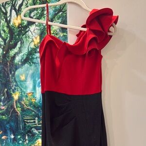 Elegant Red and Black One-Shoulder Dress
